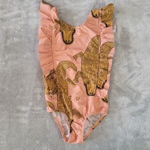 Mini Rodini Organic Crocco Crocodile Ruffled Swimsuit 1 Piece Size 5-7 Years